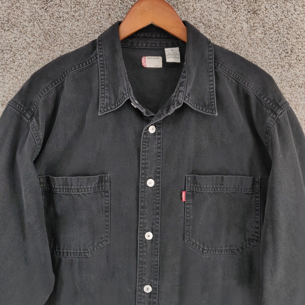 Vtg Levis Denim Shirt Mens Large Black Red Tab Metal Button Jean Long Sleeve Y2k